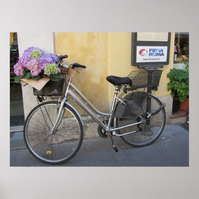 Poster Vélo avec panier d'hortensias (Devant)