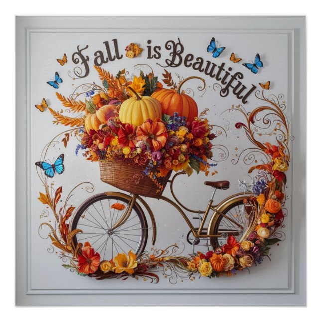 Poster Vélo d'automne Thanksgiving Blooms Wall Art (Devant)