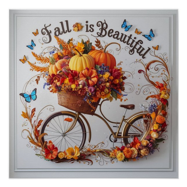 Poster Vélo d'automne Thanksgiving Blooms Wall Art (Devant)