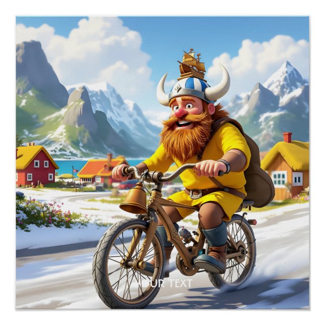 Poster Vélo Viking Village Imaginaire mignon (Devant)