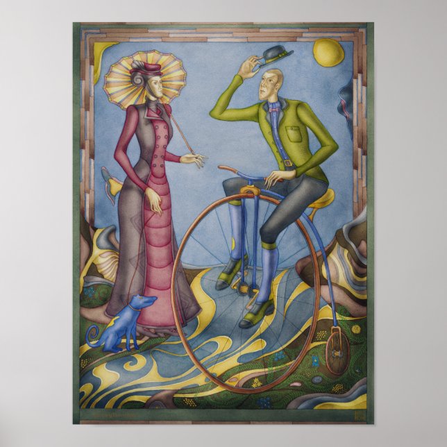 Poster Vélo vintage aquarelle art (Devant)