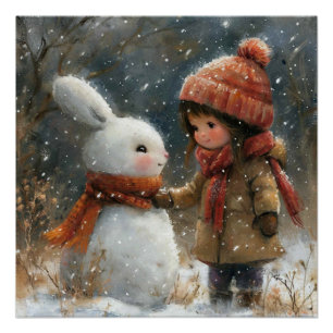 Poster Velvet d'hiver : Un Lapin un peu fantaisiste