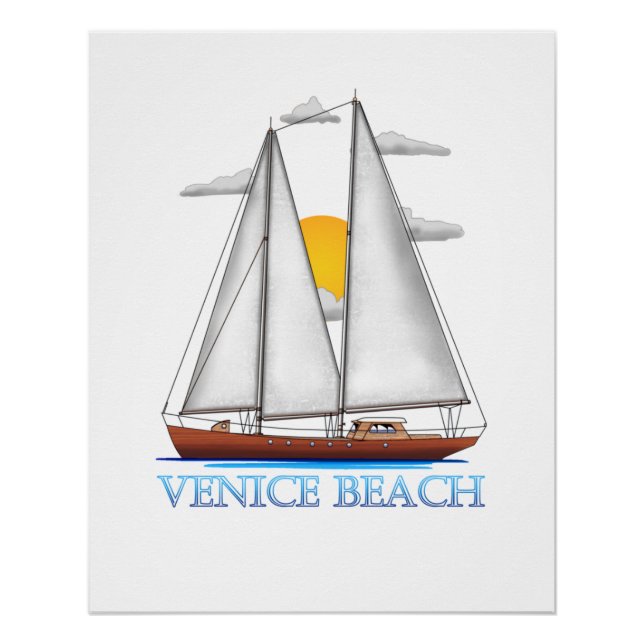 Poster Venice Beach Coastal Nautical Sailing Sailor (Devant)