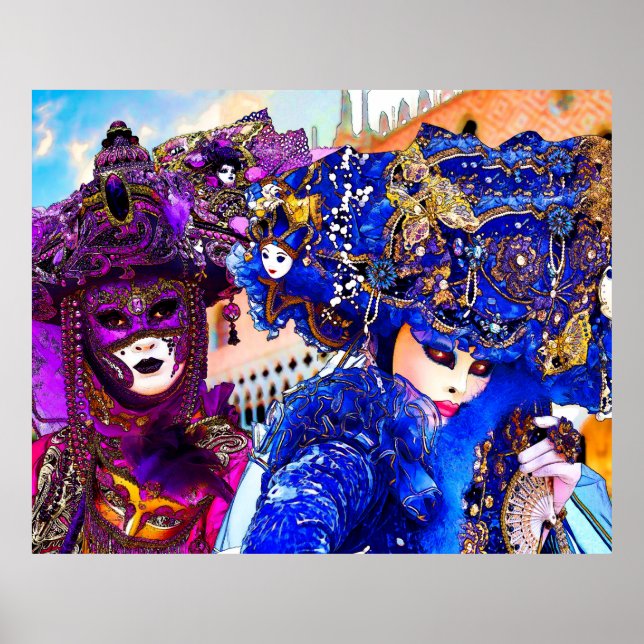 Poster Venice Carnival Colorful Traditional Masks Drawing (Devant)