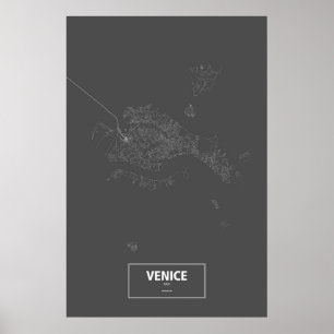 Poster Venise (île), Italie (blanc sur noir)