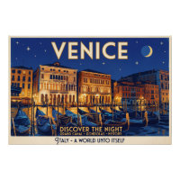 Venise la nuit Grand Canal Gondoles Art