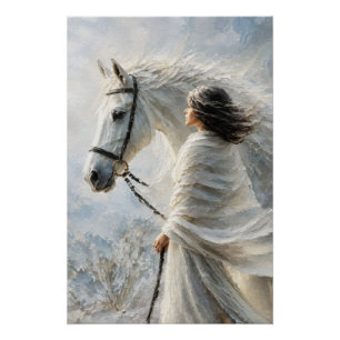 Poster Vent et Cheval Blanc – Portrait Équestre Texturé