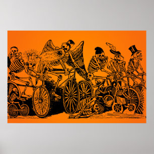 Poster VENTE HALLOWEEN ! Skeleton Cyclists par J. Posada