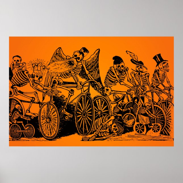 Poster VENTE HALLOWEEN ! Skeleton Cyclists par J. Posada (Devant)