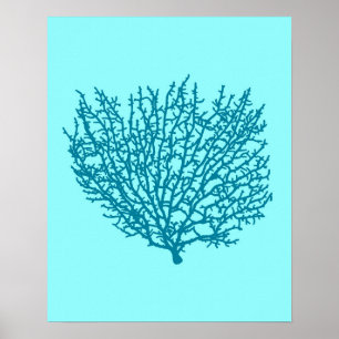 Poster Ventilateur Coral Print, Turquoise sur un arrière