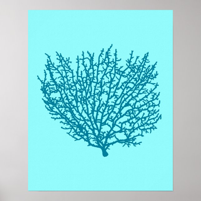Poster Ventilateur Coral Print, Turquoise sur un arrière  (Devant)