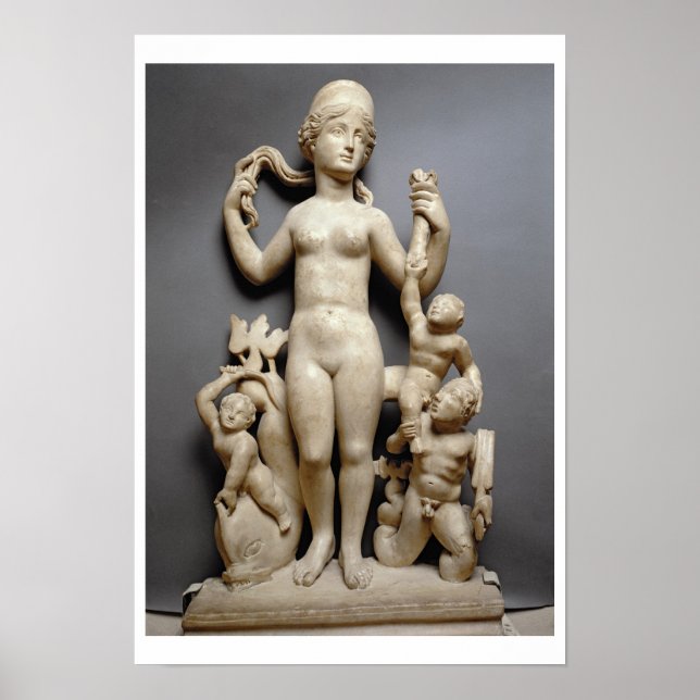 Poster Vénus avec putti, une tribu et un dauphin, Romain, (Devant)