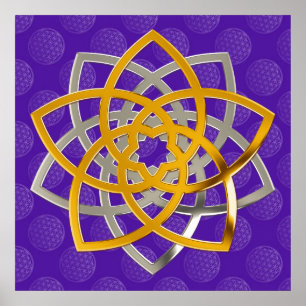 Poster Venusblume Duo GoldSilver flower of life pattern