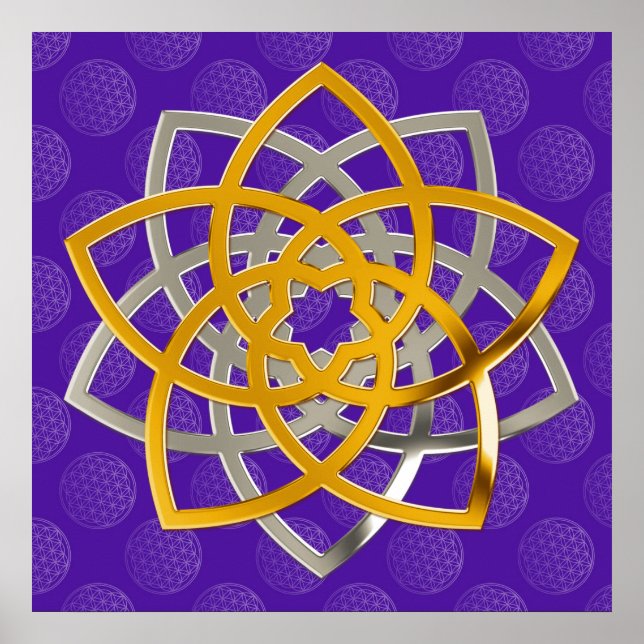 Poster Venusblume Duo GoldSilver | flower of life pattern (Devant)