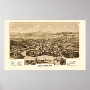Poster Vergennes, carte panoramique de VT - 1890