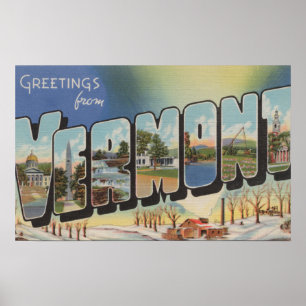 Poster Vermont (Winter Scene) - Large Letter Scenes