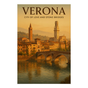 Poster Vérone Ville de l'Amour et des Ponts de Pierre