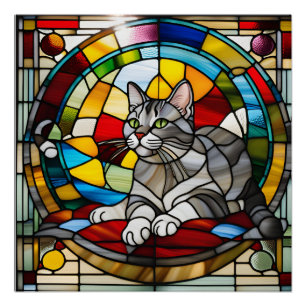 Poster Verre coloré chat tigré gris