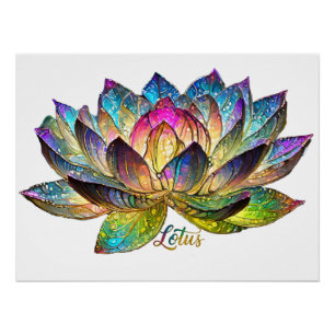 Poster Verre Coloré Fleur de Lotus sur Fond Blanc