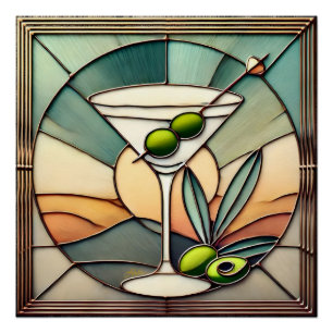 Poster Verre teinté du milieu du siècle 2 Martini olive