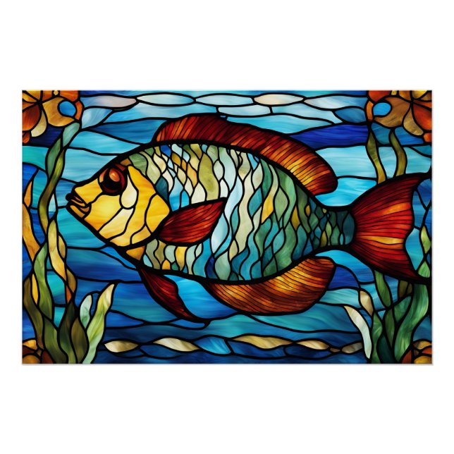 Poster Verre tendu Poisson nager dans l'océan (Devant)