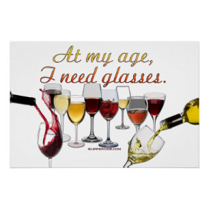 Poster Verres à vin SlipperyJoe's jeu de mots coquin roug