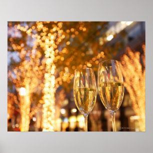 Poster Verres de champagne en toiture Noël en ville