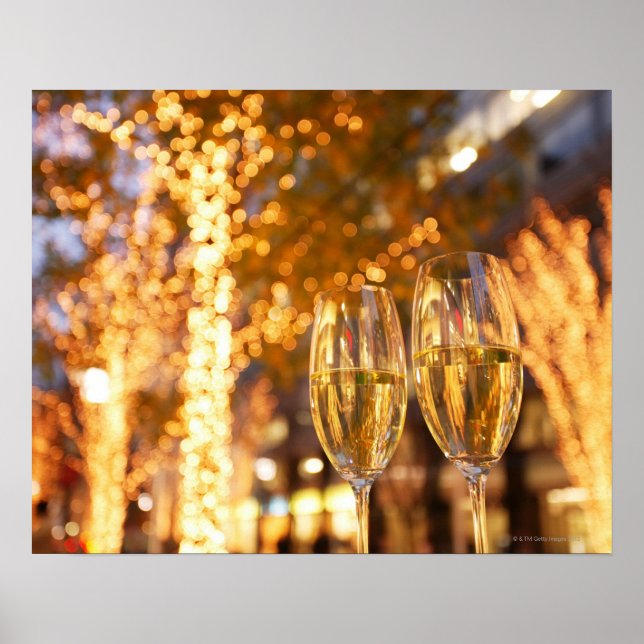 Poster Verres de champagne en toiture Noël en ville (Devant)