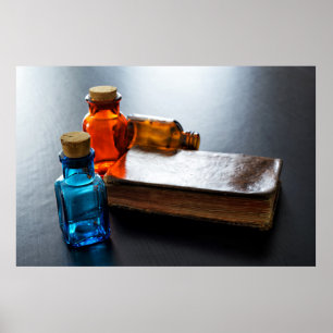 Poster Verres vintages pour la médecine et livre antique