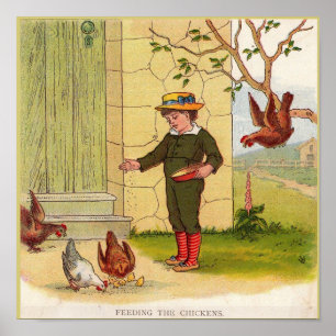Poster vers 1900 Alimentation de l'impression Poulets