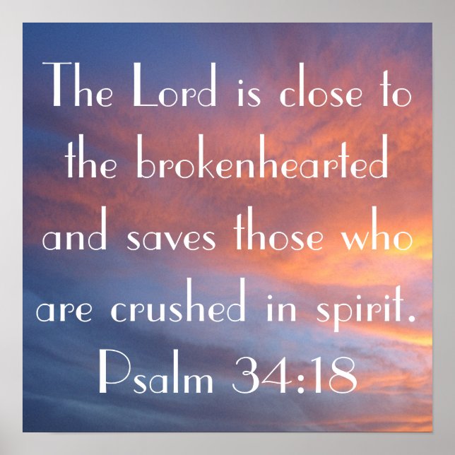 Poster verset biblique Psaume 34:18 coucher du soleil (Devant)