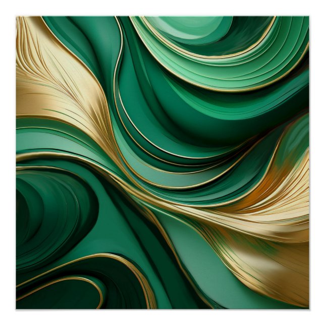 Poster Vert Abstrait moderne et or- (Devant)