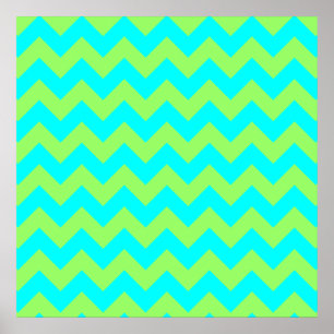 Poster Vert clair et zigzag aqua