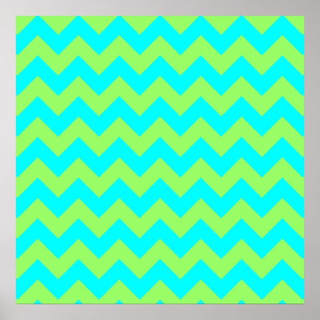 Poster Vert clair et zigzag aqua (Devant)
