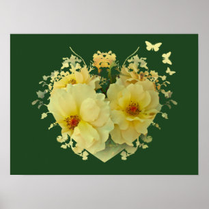 Poster vert du Coeur des Roses Jaunes