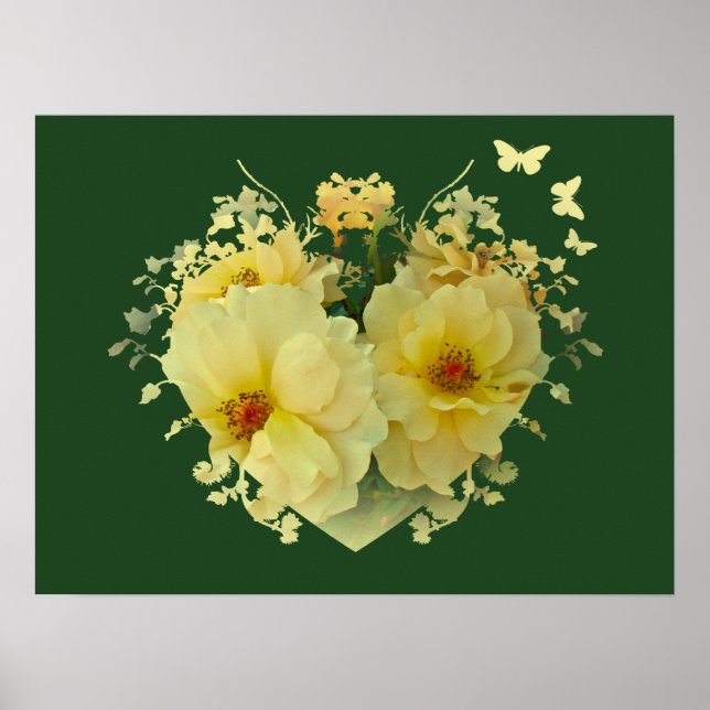 Poster vert du Coeur des Roses Jaunes (Devant)