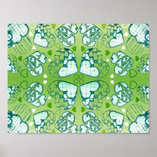 Poster Vert et blanc Whimsical Romantique Coeurs motif