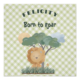 Poster Vert Gingham Nom Bohème Lion Assorti Jumeau