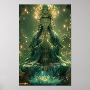 Poster vert Guan Yin - Oeuvre bouddhiste sereine