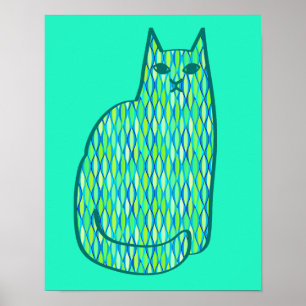 Poster Vert moderne de chat, de menthe et de chaux de la
