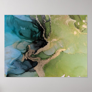 Poster vert noir Abstrait d'encre d'alcool