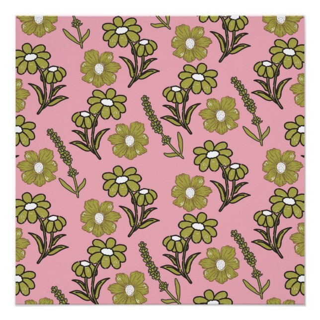 Poster Vert rose rétro Y2K Funky Hippie Flower Motif (Devant)