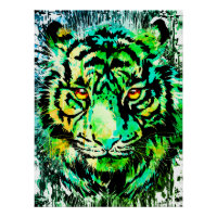 Poster vert Tiger imprimé - Dessin vert Tigre