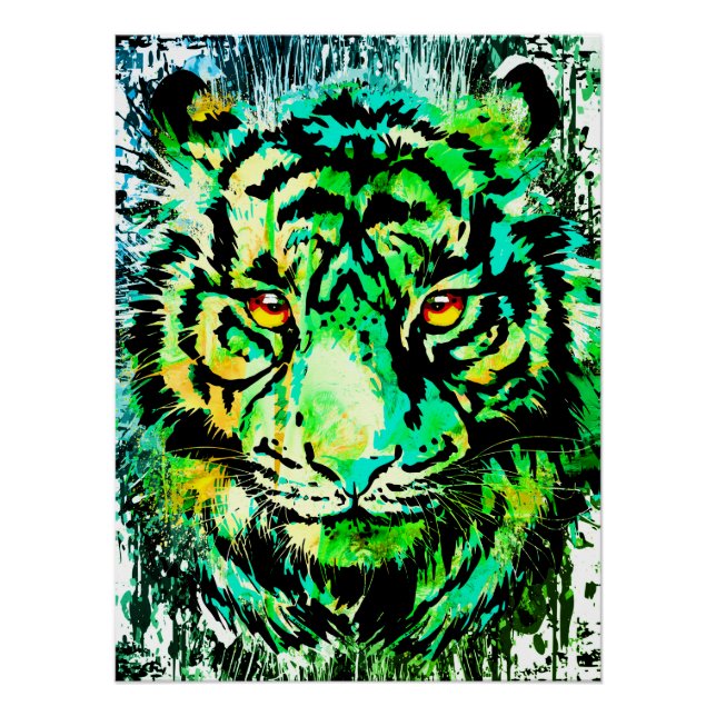 Poster vert Tiger imprimé - Dessin vert Tigre (Devant)