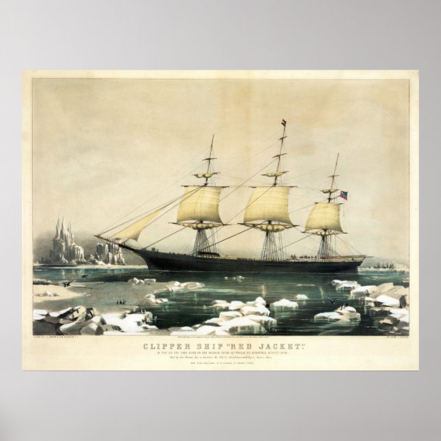 Poster Veste rouge Clipper Ship dans la glace au large du (Devant)