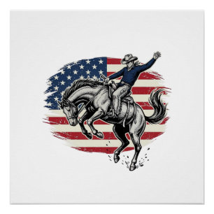 Poster Vétéran Cow-boy de Rodéo Patriotique Cavalier de C