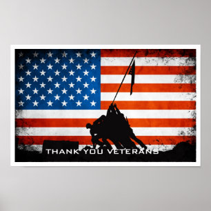 Poster Vétérans de Merci - silhouette de drapeau et de