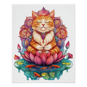 Poster Vibes de chat zen � Kitty méditant psychédélique