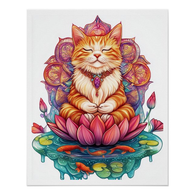 Poster Vibes de chat zen � Kitty méditant psychédélique (Devant)