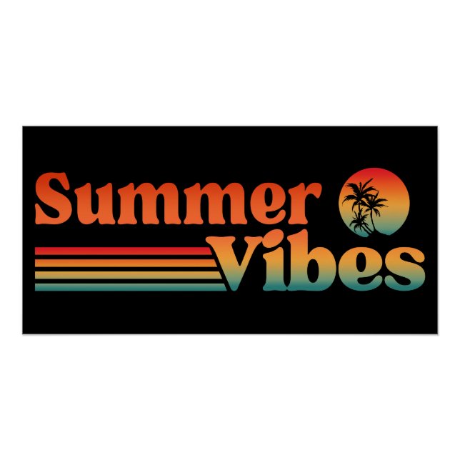 POSTER VIBES D'ÉTÉ COUCHER DE SOLEIL VINTAGE VACANCES (Devant)